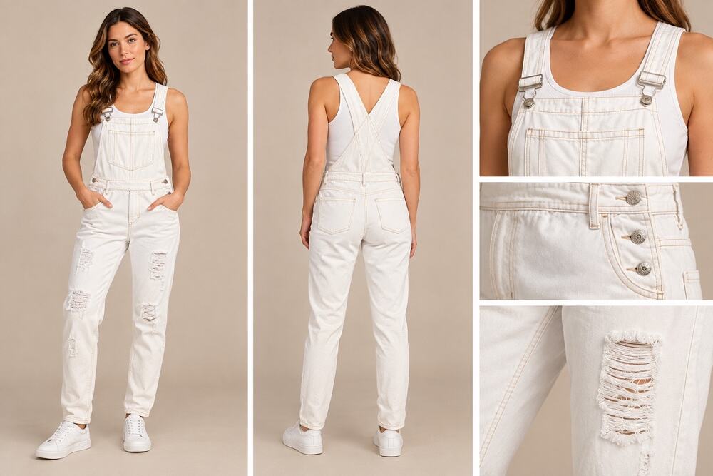 Honey Punch Womens M White Distressed Denim Overalls Ripped Boyfriend Lulus